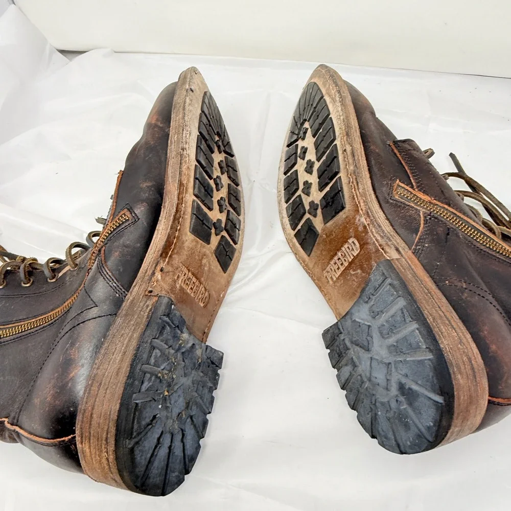 Freebird by Steven Pendleton Mens 12 Brown Leather Distressed Combat Boots Zip